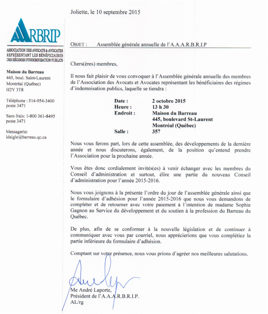 avis convocation octobre 2015